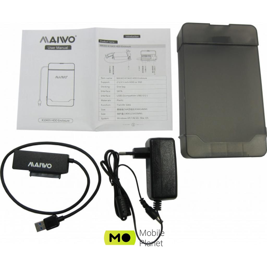 Maiwo K104A USB 3.0 - SATA III, с блоком питания 12В/2А (K10435) (UA) Внешний интерфейс 1xUSB 2.0