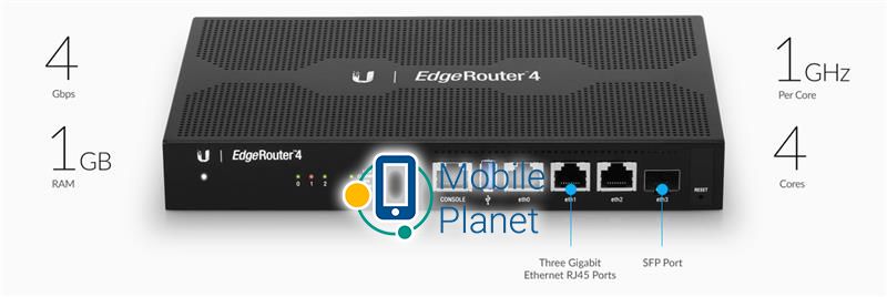 Маршрутизатор Ubiquiti Edge Router ER-4 (UA) Процессор: Mips64 1 ГГц; Память: 1 ГБ;