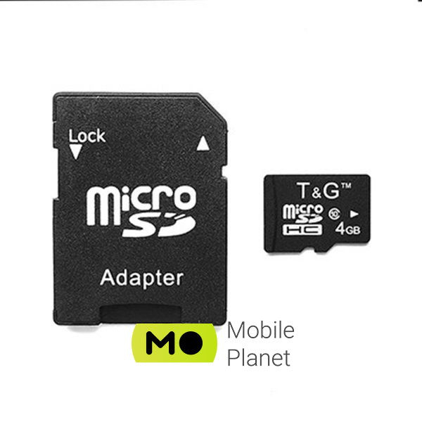MicroSDHC 4GB UHS-I Class 10 T & G + SD-adapter (TG-4GBSDCL10-01) Тип карти: microSDHC; Обсяг пам'яті: 4