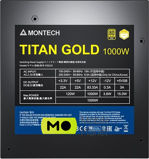 Montech TITAN 1000W 80 Plus Gold (TIS0125) EU Максимальная мощность, Вт: 1000 Вт;