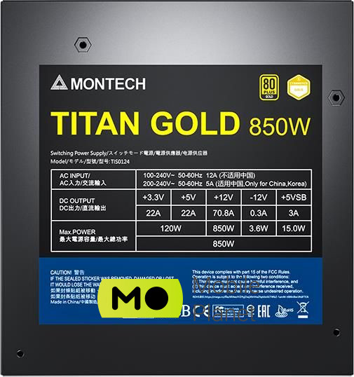 Montech TITAN 850W 80 Plus Gold (TIS0124) EU Максимальна потужність; Вт: 850