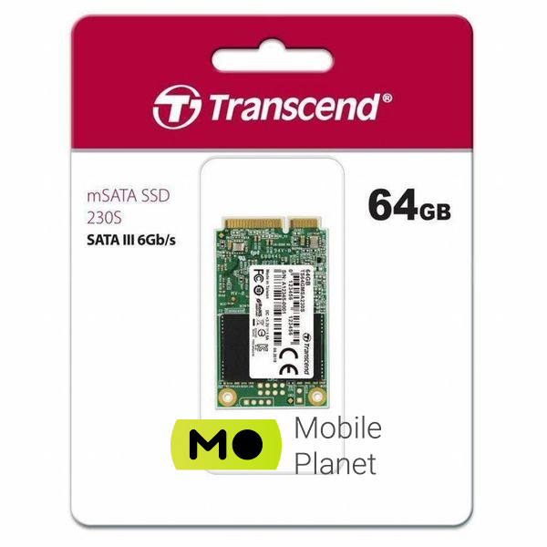 mSATA 64GB Transcend (TS64GMSA230S) (UA) Тип накопителя: внутренний;