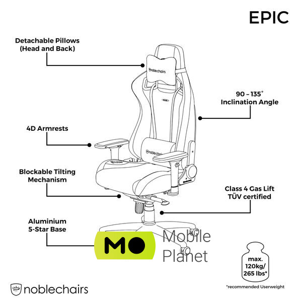 Noblechairs Epic Series Real Leather Black (NBL-RL-BLA-001) (UA) Материал рамы: металл , пластик;