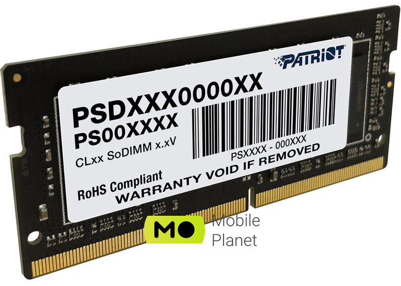 Patriot 32GB (1x32GB) 3200MHz CL22 Signature (PSD432G32002S) EU Серія: Signature; Тип пам'яті: DDR4 Sodimm;