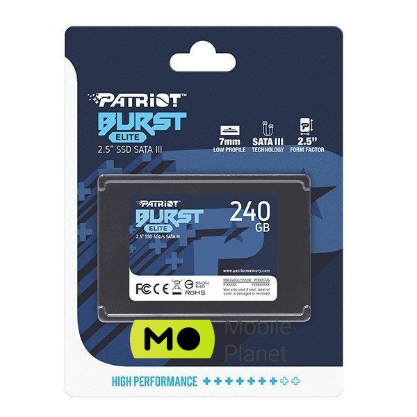 Patriot Burst Elite (PBE240GS25SSDR) Тип: внутрішній; Ємність: 240 ГБ;