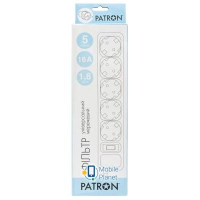 PATRON 1.8 m3*1.5mm2 (SP-1652) 5 розеток BLACK (EXT-PN-SP-1652) (UA) Рабочая частота 50 Гц