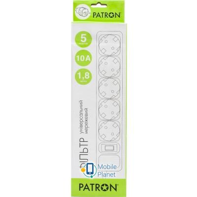 PATRON 1.8 m3*1mm2 (SP-1052) 5 розеток BLACK (EXT-PN-SP-1052) (UA) Рабочая частота 50 Гц