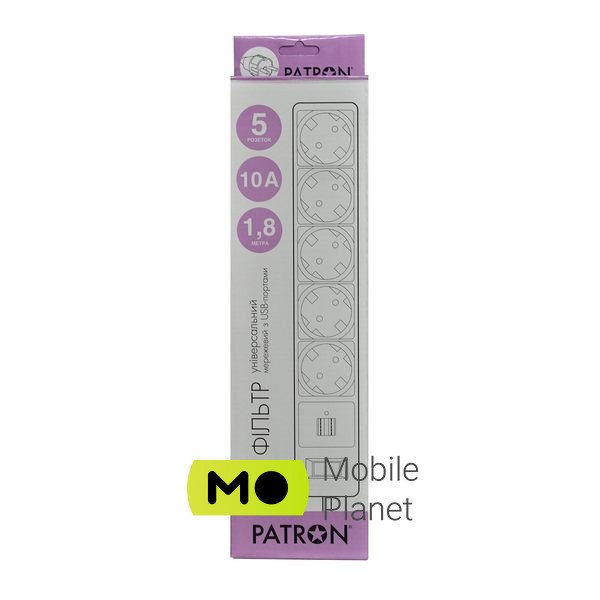 Patron 1.8m (SP-52) + 2 USB 2.0, 2.1A , 5 роз. BLACK (EXT-PN-SP-52-USB) (UA) Рабочая частота 50-60 Гц