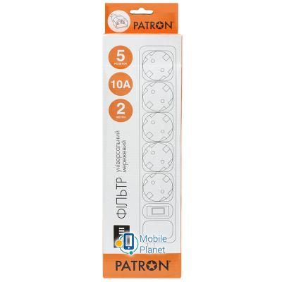 PATRON 2 m3*1mm2 (SP-1055U) 5 розеток BLACK (EXT-PN-SP-1055U) (UA) Номинальное напряжение: 220 В;