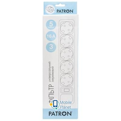 PATRON 3.0 m3*1.5mm2 (SP-1653) 5 розеток BLACK (EXT-PN-SP-1653) (UA) Номинальное напряжение: 220 В;