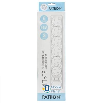 PATRON 3.0 m3*1.5mm2 (SP-1663) 6 розеток BLACK (EXT-PN-SP-1663) (UA) Рабочая частота 50 Гц