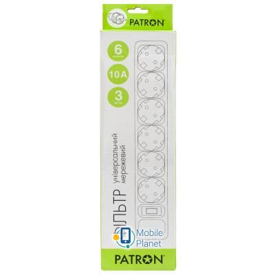 PATRON 3.0 m3 * 1mm2 (SP-1063) 6 розеток BLACK (EXT-PN-SP-1063) (UA) Робоча частота  50 Гц 