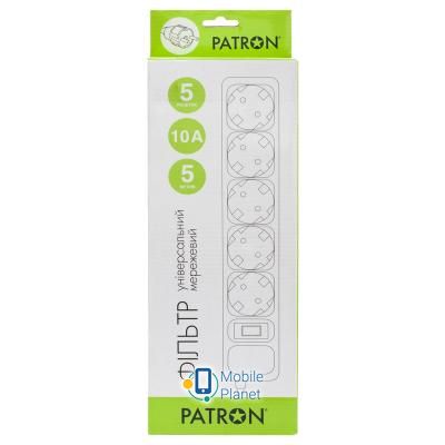 PATRON 5.0 m3*1mm2 (SP-1055) 5 розеток BLACK (EXT-PN-SP-1055) (UA) Рабочая частота 50 Гц