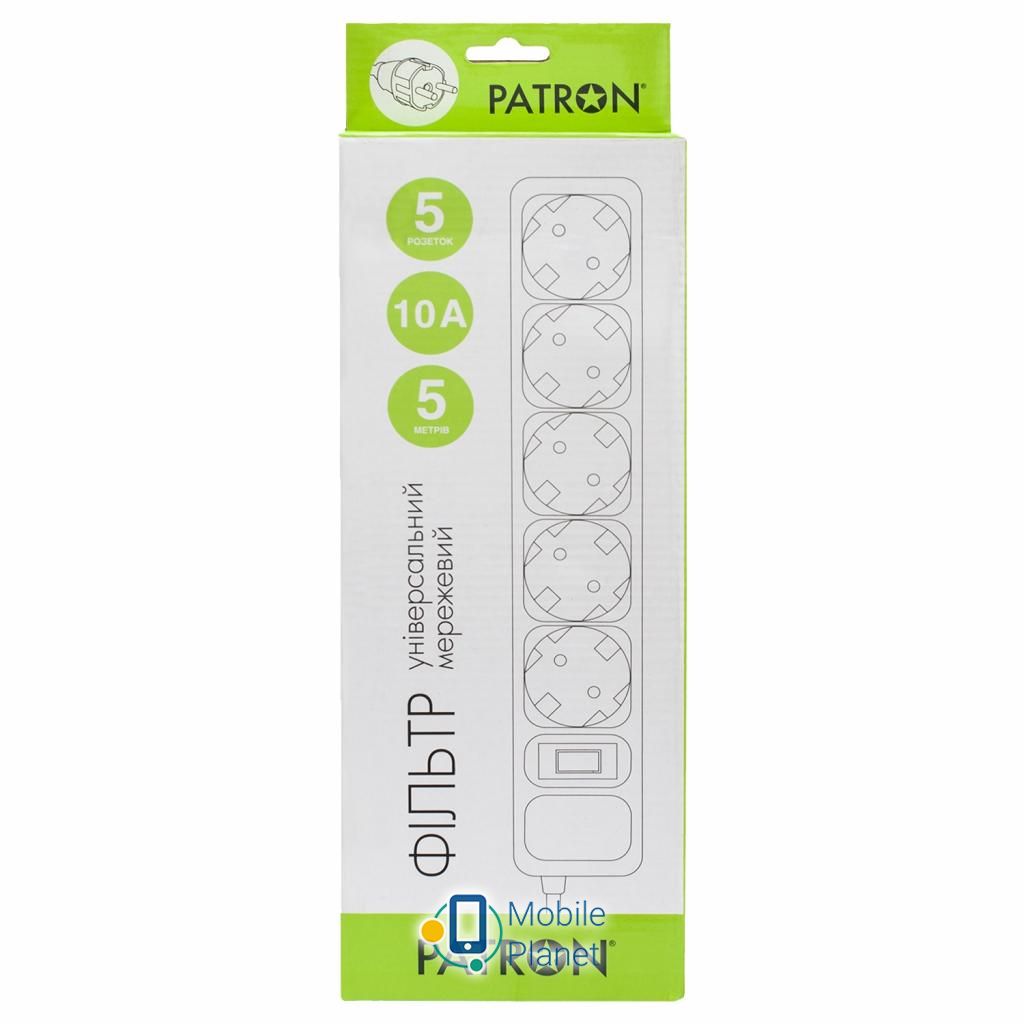 PATRON 5m (SP-1055W), 5 розеток White (EXT-PN-SP-1055W) (UA) Рабочая частота 50-60 Гц