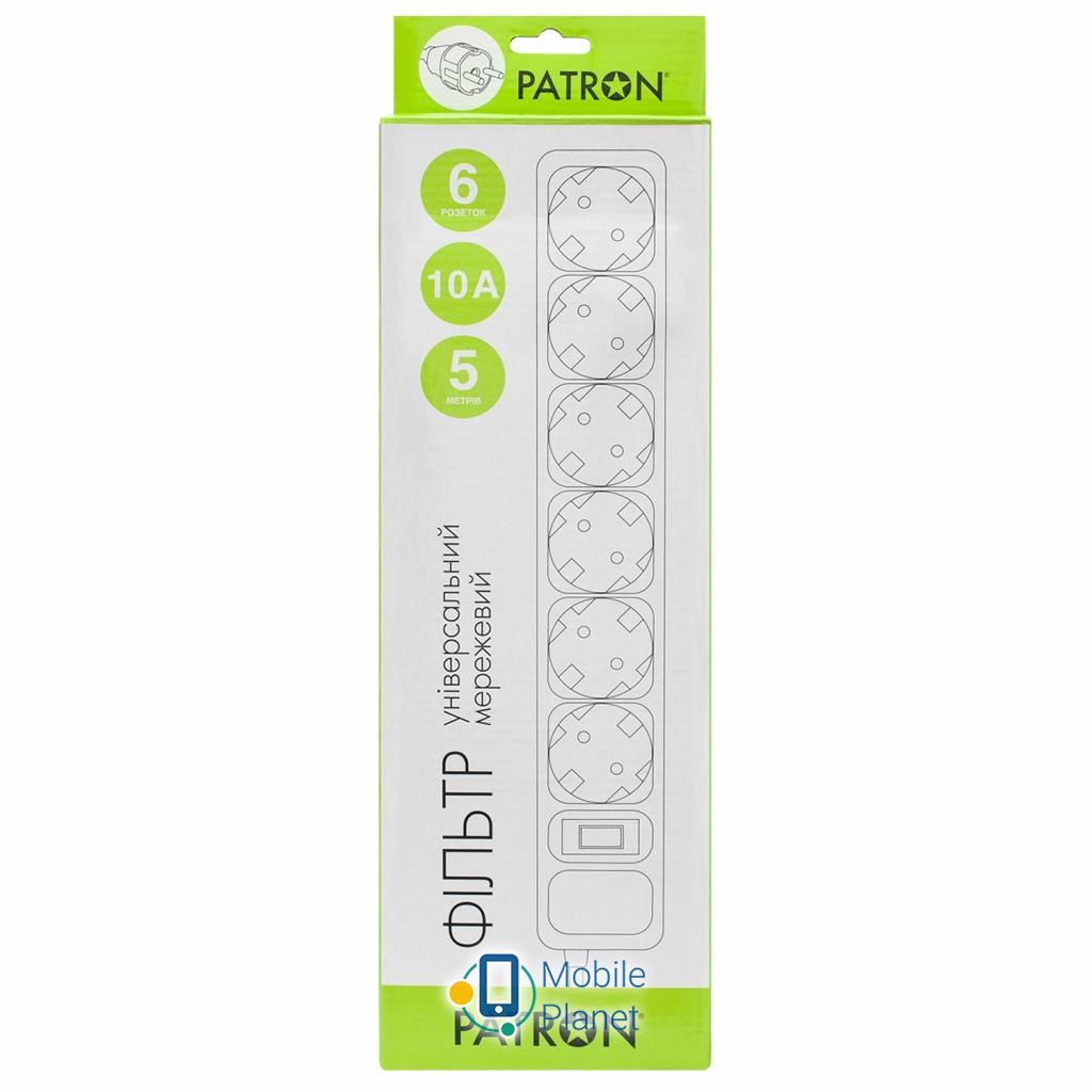 PATRON 5m (SP-1065W), 6 розеток White (EXT-PN-SP-1065W) (UA) Номінальна напруга: ~ 220 / 230 В;