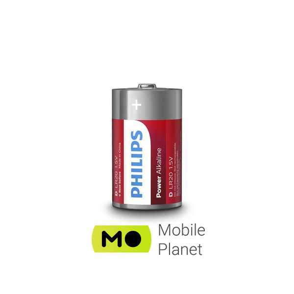 Philips D LR20 Power Alkaline * 2 (LR20P2B/10) (UA) Типорозмір: D(R20,373);