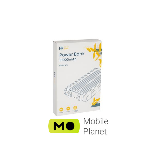 PowerPlant 10000mAh, USB-A*2, + Solar 5.5V-0,2A (PB930494) (UA) Місткість: 10000 mAh; Призначення: