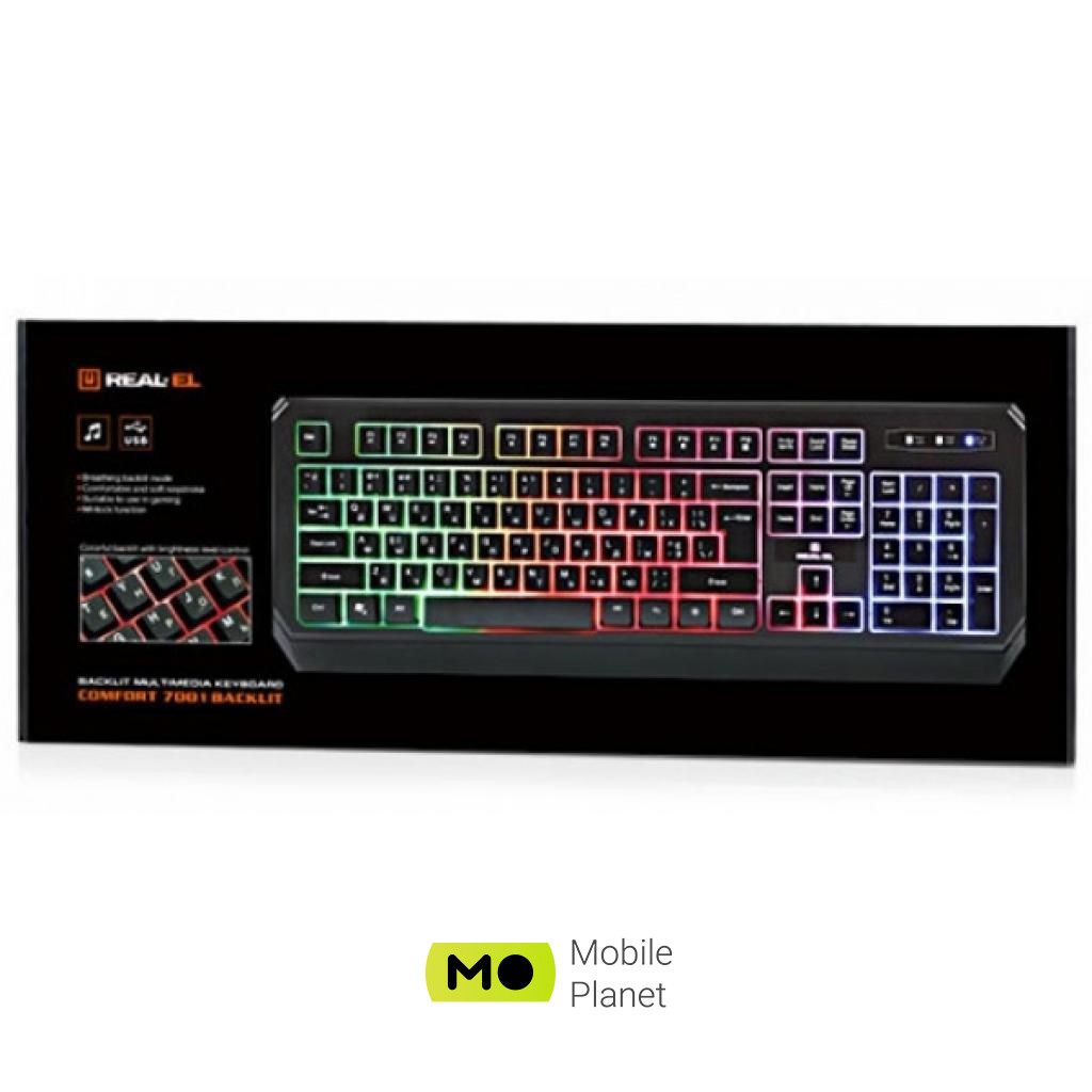 REAL-EL 7001 Comfort Backlit Black (UA) Розміри: 465? 175? 40 мм; Вага: 468 г;