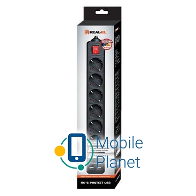 REAL-EL REAL-EL RS-6 PROTECT USB, 5m, black (EL122300018) (UA) Номінальна напруга: ~ 250 В (макс);