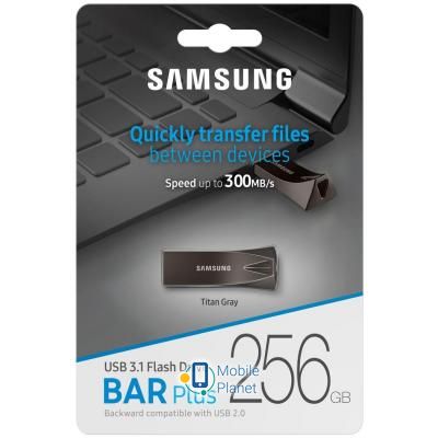 Samsung 256GB BAR Plus USB 3.0 (MUF-256BE4/APC) Тип Высокоскоростные, Повышенная защита корпуса, Оригинальное оформление, В металлическом корпусе
