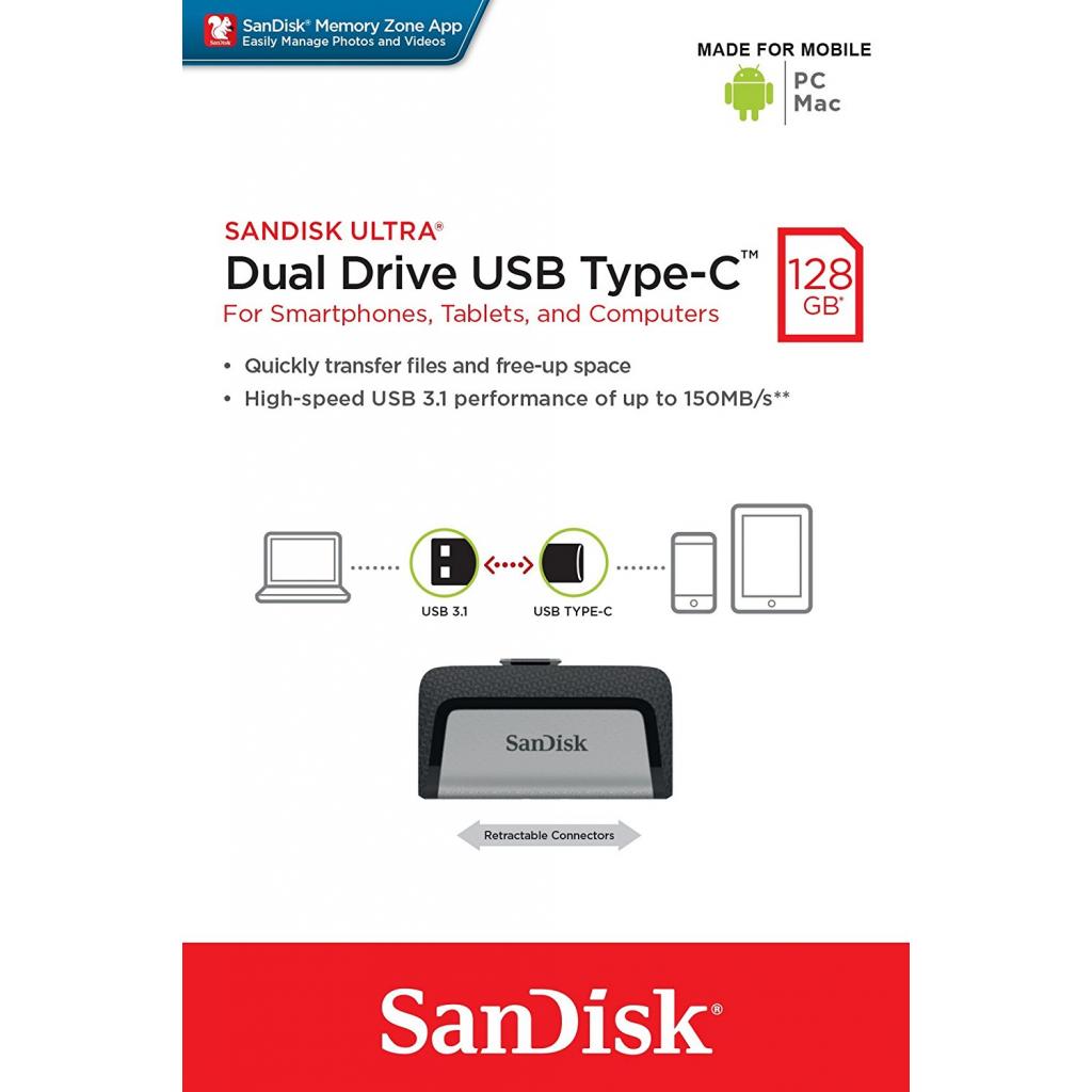 SANDISK 128GB Ultra Dual USB 3.0/Type-C (SDDDC2-128G-G46) (UA) Тип: З висувним USB,