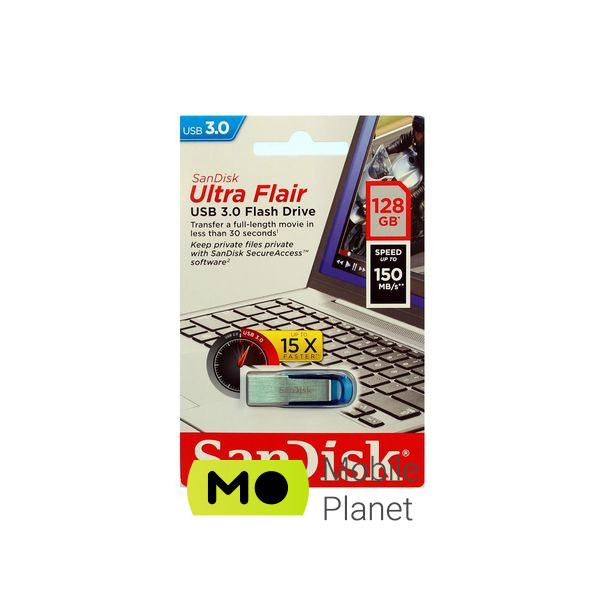 SanDisk 128GB Ultra Flair Blue USB 3.0 (SDCZ73-128G-G46B) (UA) Интерфейс USB 3.0
