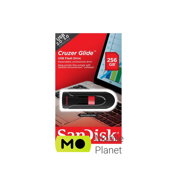 SanDisk 256GB Cruzer Glide USB 3.0 (SDCZ60-256G-B35) (UA) Тип С выдвижным USB, Высокоскоростные, С защитой информации