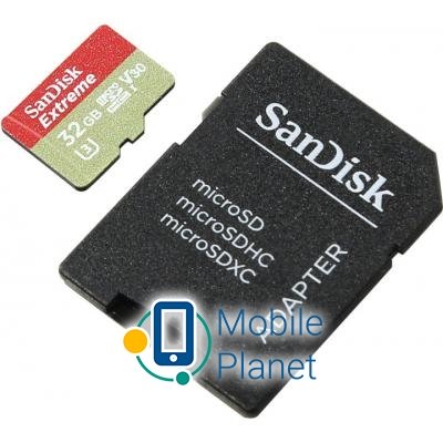 SANDISK 32GB microSD class 10 V30 A1 UHS-I U3 Extreme Action (SDSQXAF-032G-GN6AA) (UA) Объем памяти: 32 Gb; Стандарт