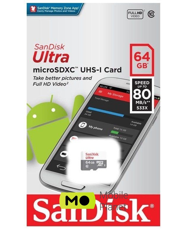 SanDisk microSDHC C10 UHS-I (SDSQUNR-064G-GN3MA) Тип: microSDHC; Клас швидкості (SD): Class