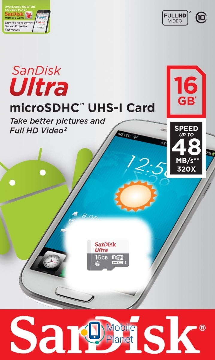 SanDisk ULTRA microSD UHS-I (SDSQUNS-016G-GN3MN) Тип: microSDHC; Обсяг: 16 ГБ; Клас