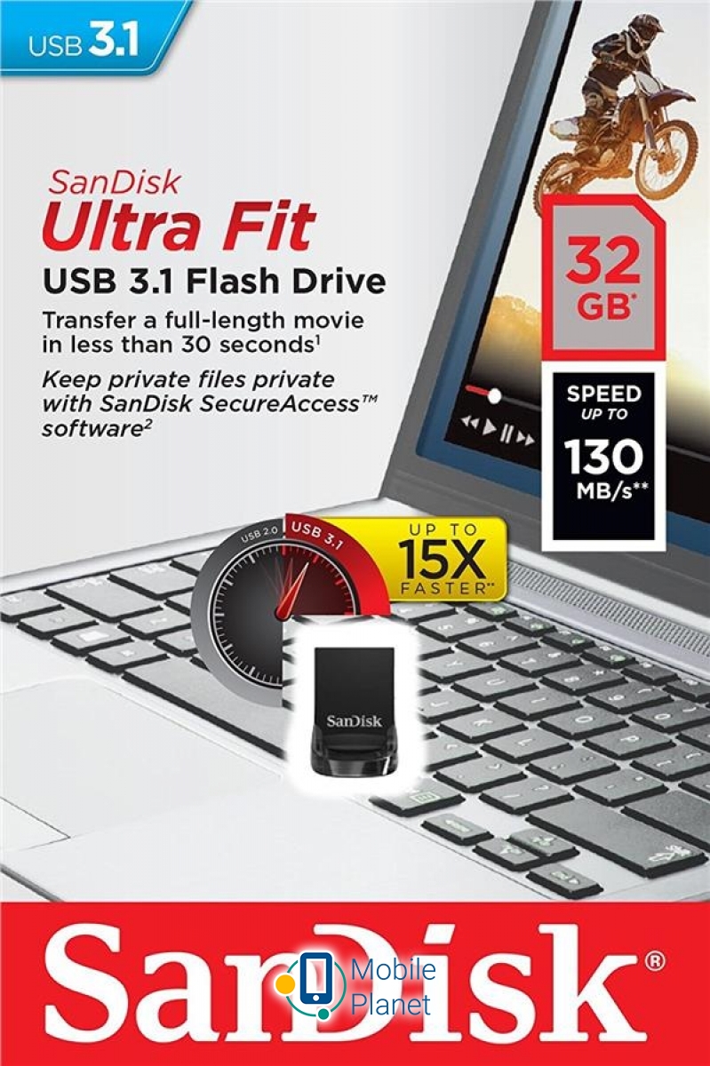 SanDisk USB 3.1 Ultra Fit (SDCZ430-032G-G46) (UA) Объем: 32 ГБ; Интерфейс