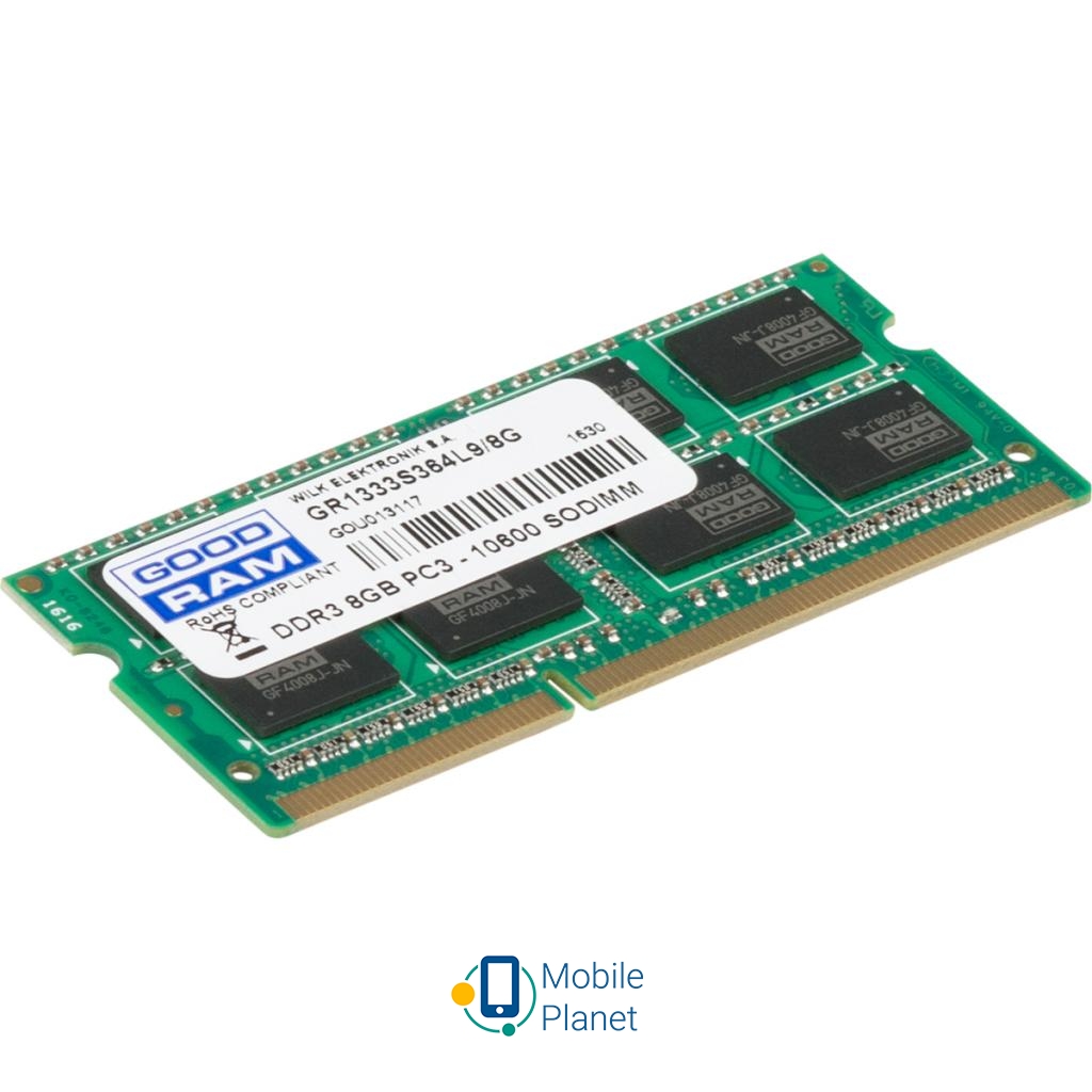 SoDIMM DDR3 8GB 1333 MHz GOODRAM (GR1333S364L9/8G) (UA) Тип пам'яті DDR3