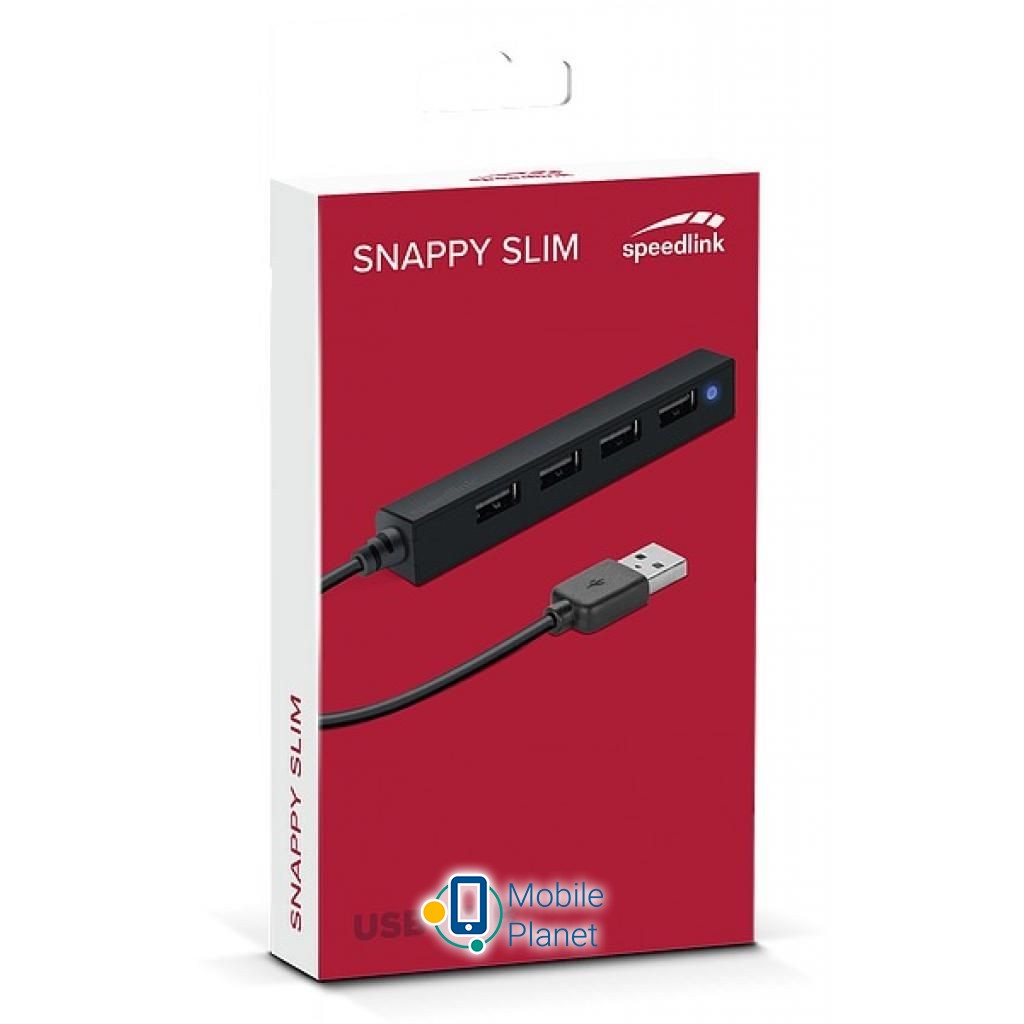 Speedlink SNAPPY SLIM USB Hub, 4-Port, USB 2.0, Passive, Black (SL-140000-BK) (UA) Інтерфейси: 4xUSB 2.0; Тип: