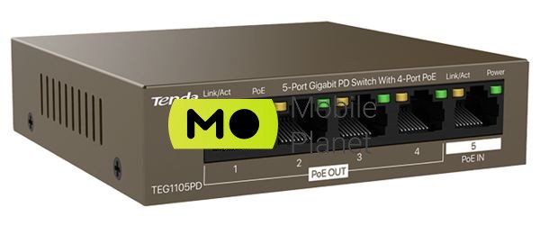 Tenda TEG1105PD 5-Port Gigabit PoE-IN/PoE-OUT Extender (1in/4out) (TEG1105PD) (UA) Швидкість інтерфейсу Ethernet RJ-45 10/100/1000 Мбіт /с