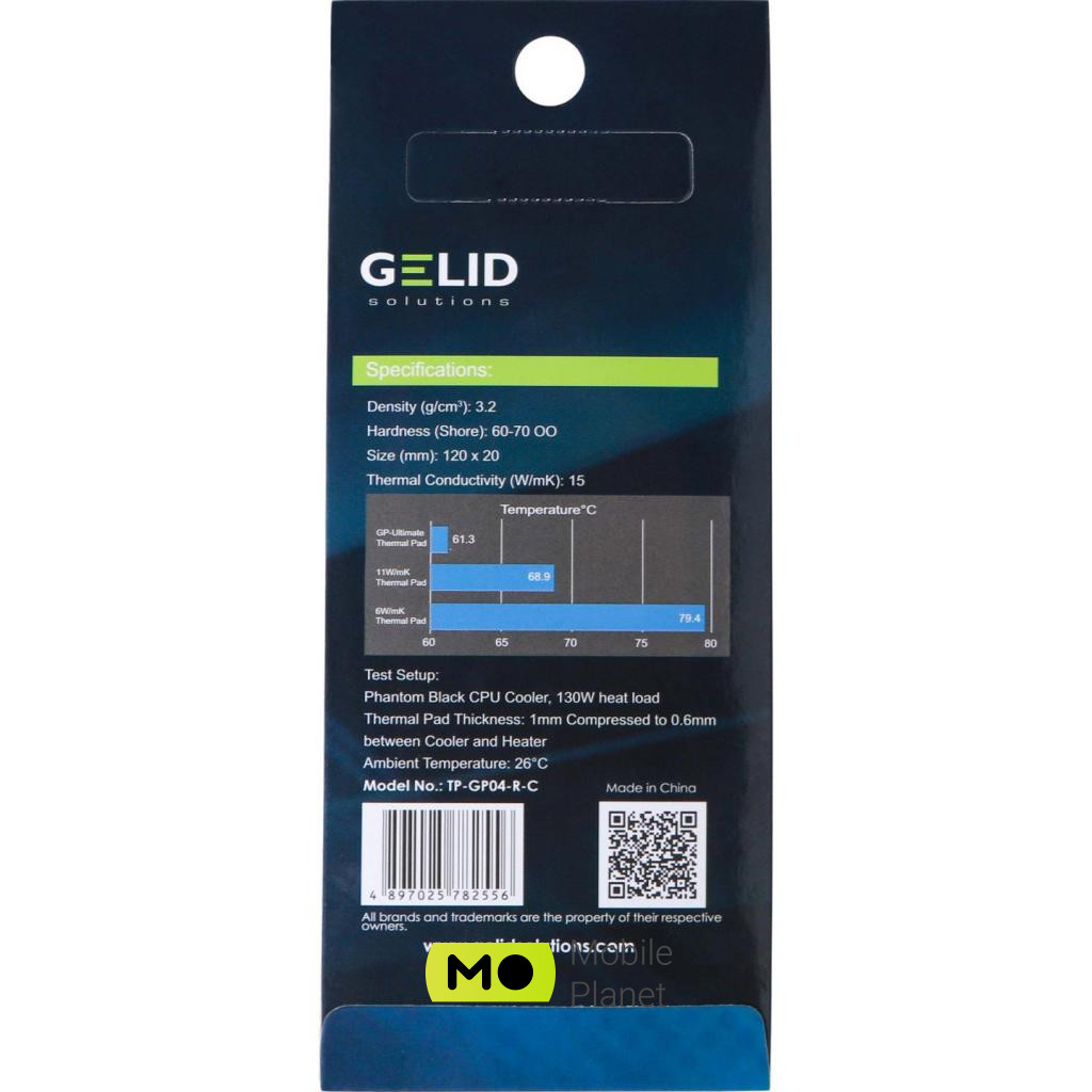 Термопрокладка GELID Solutions 15W / mK 120x20x1.0 mm (TP-GP04-R-B) Призначення: універсальна;