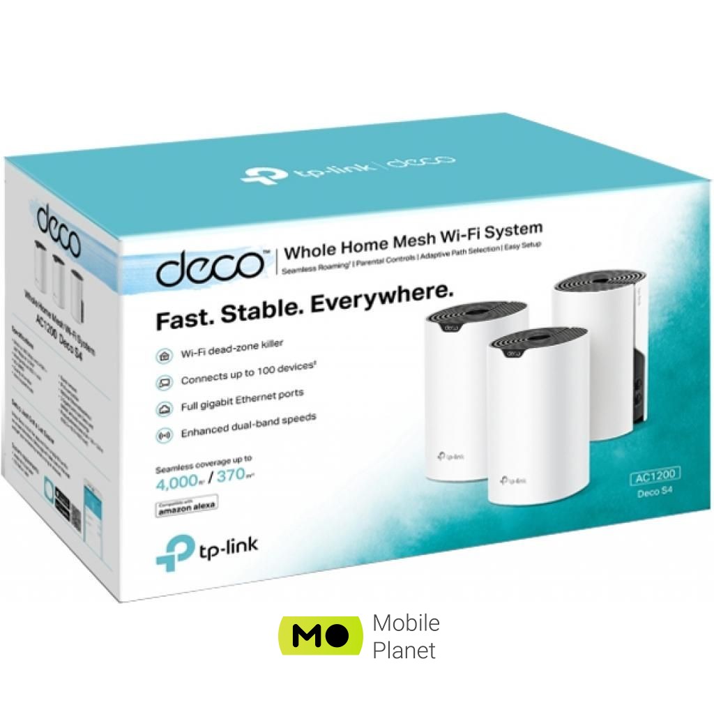 Точка доступа Wi-Fi TP-Link DECO S4 3 pcs AC1200, 2xGE LAN/WAN, MESH (DECO-S4-3-PACK) (UA) Безопасность информации WPA-PSK, WPA2-PSK