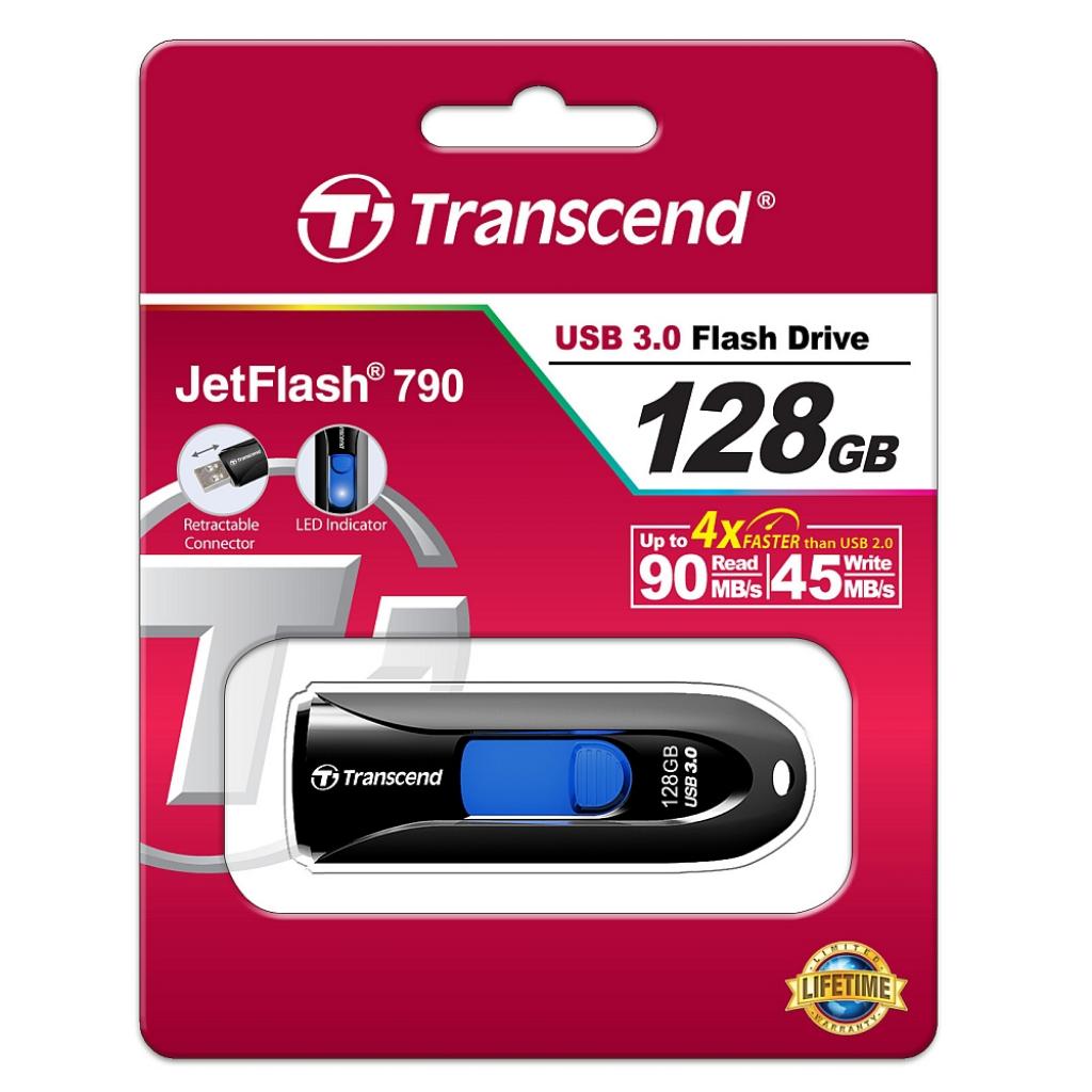 Transcend 128GB JetFlash 790 Black USB 3.0 (TS128GJF790K) (UA) Тип: З висувним USB,