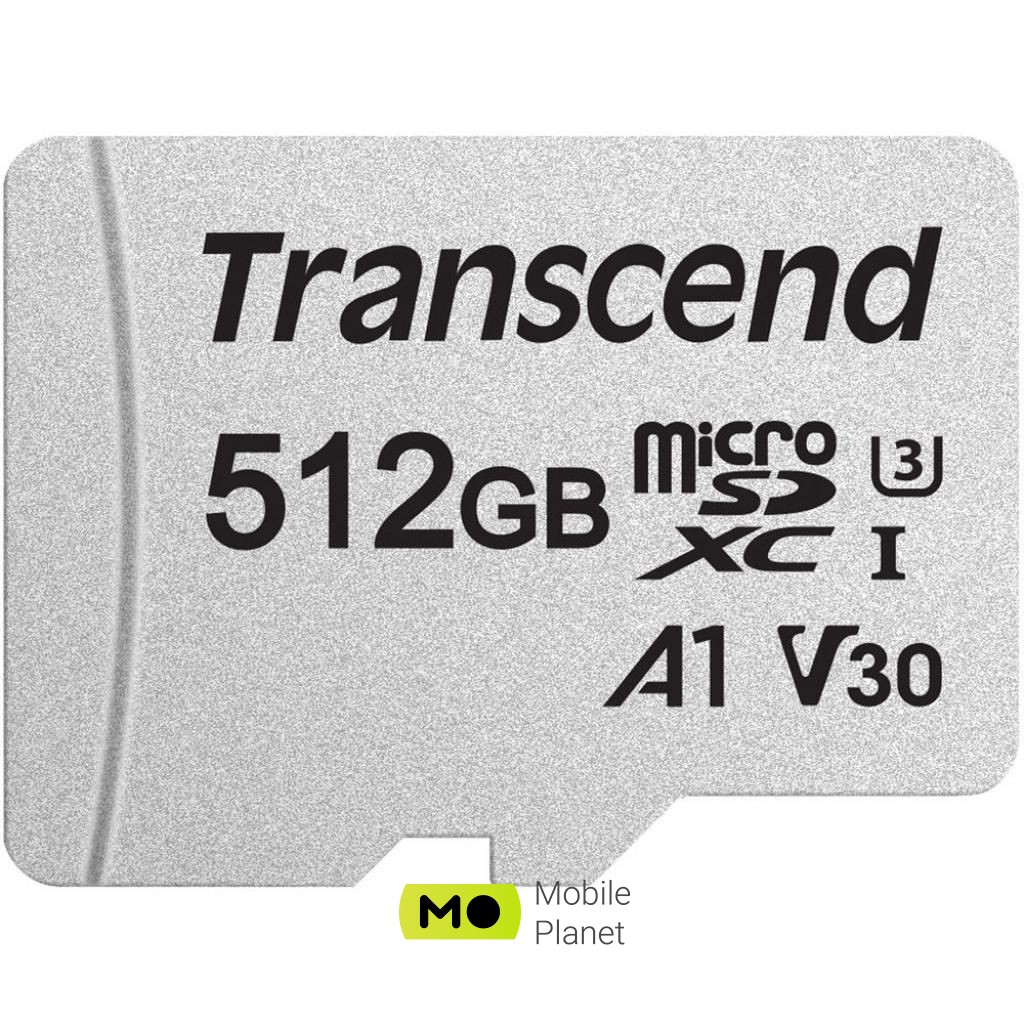 Transcend 512GB microSDXC Class 10 U3 (TS512GUSD300S-A) (UA) Тип карти пам'яті: microSDXC; Обсяг