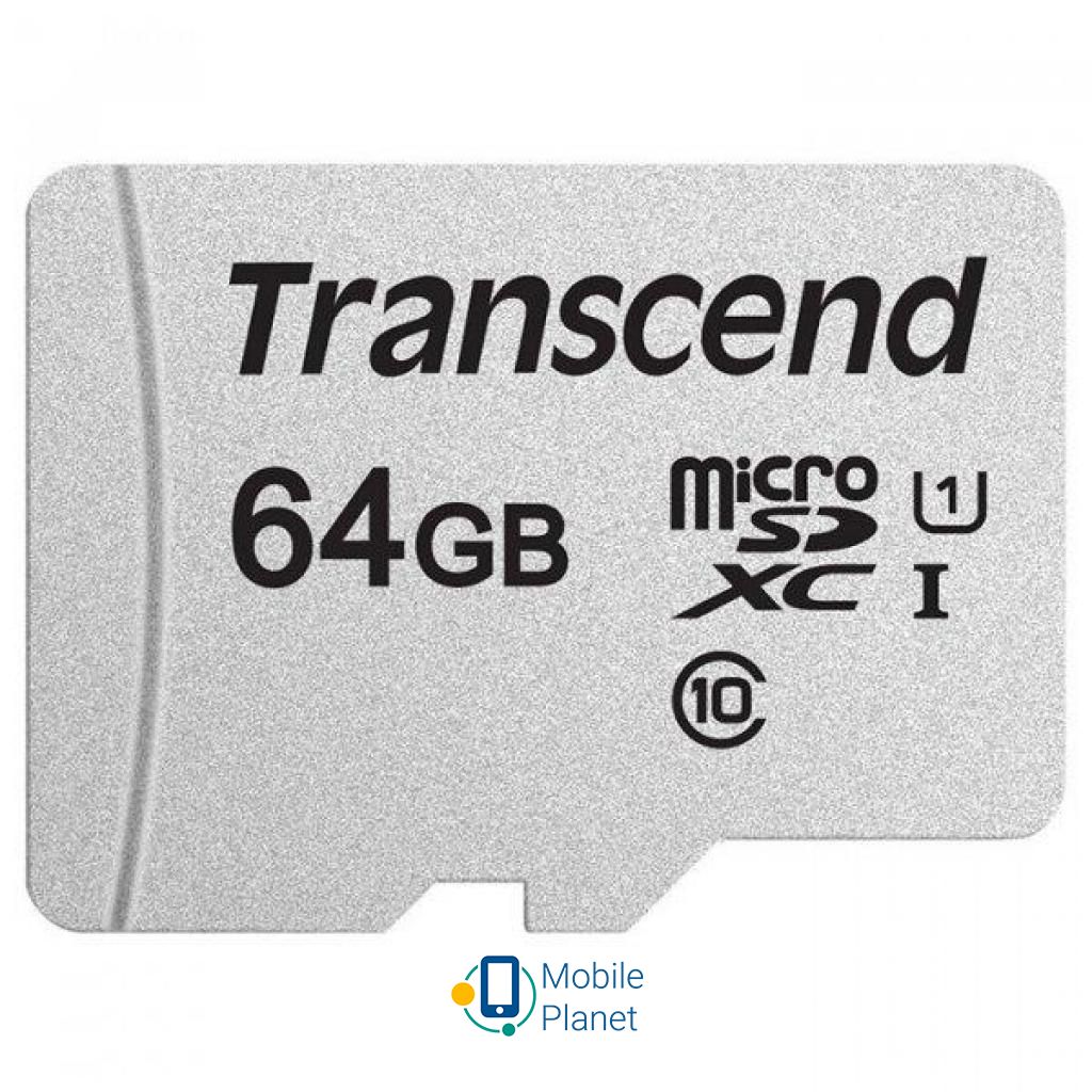 Transcend 64GB microSDXC class 10 UHS-I U1 (TS64GUSD300S-A) (UA) Тип карты памяти: micro-SD (Trans-Flash);