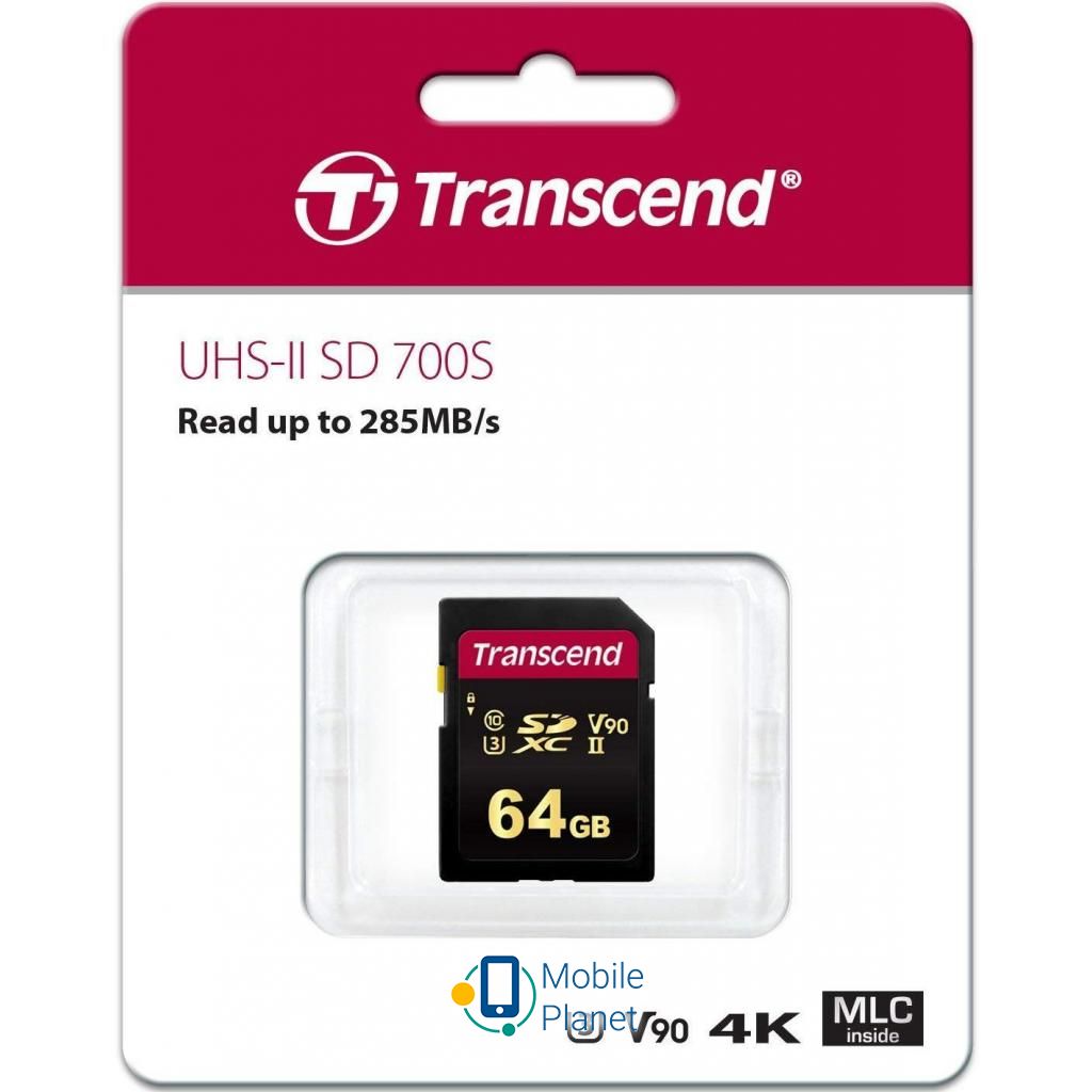 Transcend 64GB SDXC class 10 UHS-II U3 V90 MLC (TS64GSDC700S) (UA) Тип карти пам'яті: SD; Стандарт