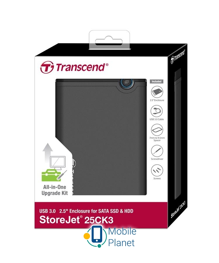 Transcend Корпус для 2.5 HDD / SSD Rubber (TS0GSJ25CK3) У комплекті Transcend входять