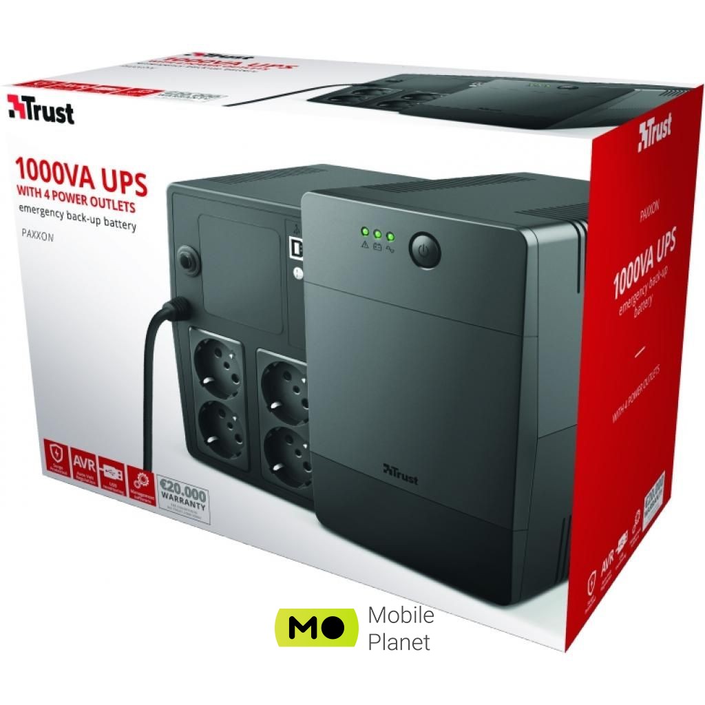Trust UPS Paxxon 1000VA UPS 4 Outlets (23504) (UA) Вбудована батарея 12V / 7AH x 2