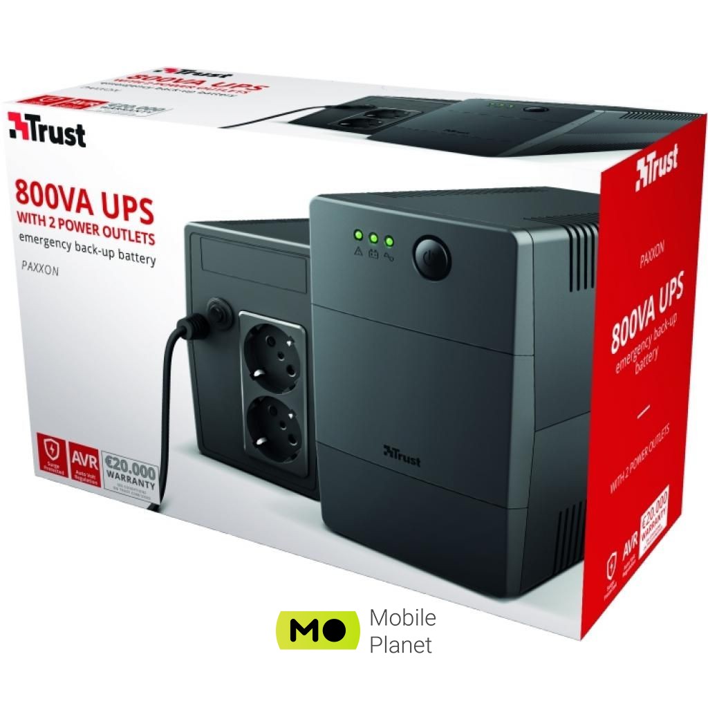 Trust UPS Paxxon 800VA UPS 2 Outlets (23503) (UA) Вбудована батарея 12V / 9 AH x 2