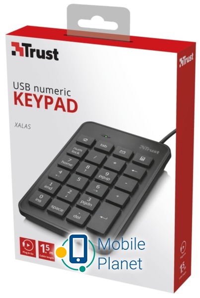 TRUST Xalas USb numeric keypad (22221) Тип клавіатури: Цифровий блок;