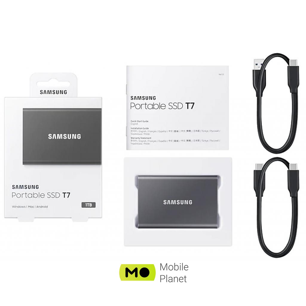 USB 3.2 1TB T7 Samsung (MU-PC1T0T / WW) Тип: зовнішній; Об'єм пам'яті: 1 TB;