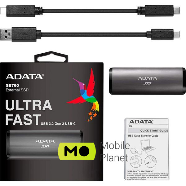 USB 3.2 256GB ADATA (ASE760-256GU32G2-CBK) (UA) Тип накопителя: внешний; Объем