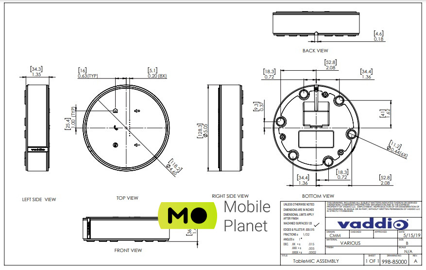 Vaddio TableMIC білий (999-85000-000W) (UA) THD: <0.02% / (THD + Noise); Комплектація: