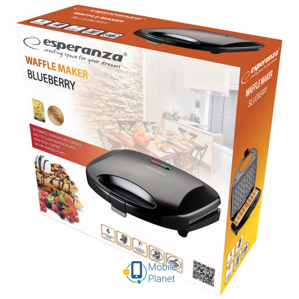 Вафельница Esperanza EKT008 Потужність: 1000 Вт; Колір чорний;