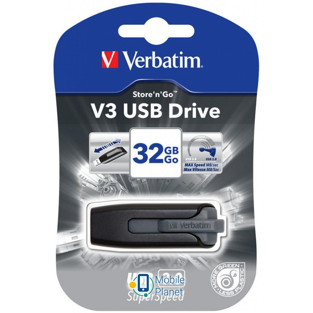 Verbatim 32GB Store n Go Grey USB 3.0 (49173) Тип  з ковзанням USB 