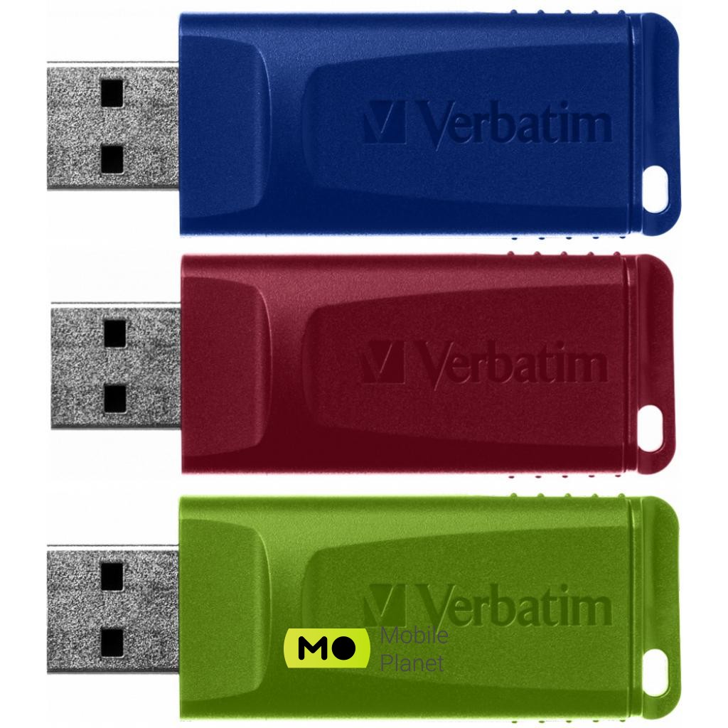 Verbatim 3x16GB Slider Red / Blue / Green USB 2.0 (49326) (UA) Тип: З висувним USB; Обсяг пам'яті: